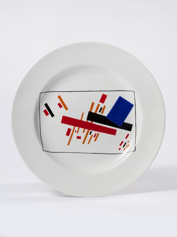 «Suprematism plate», piatto in ceramica policroma
