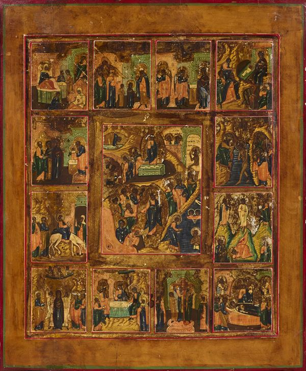 Icona russa del XIX secolo - Storie della vita di Cristo e della Vergine