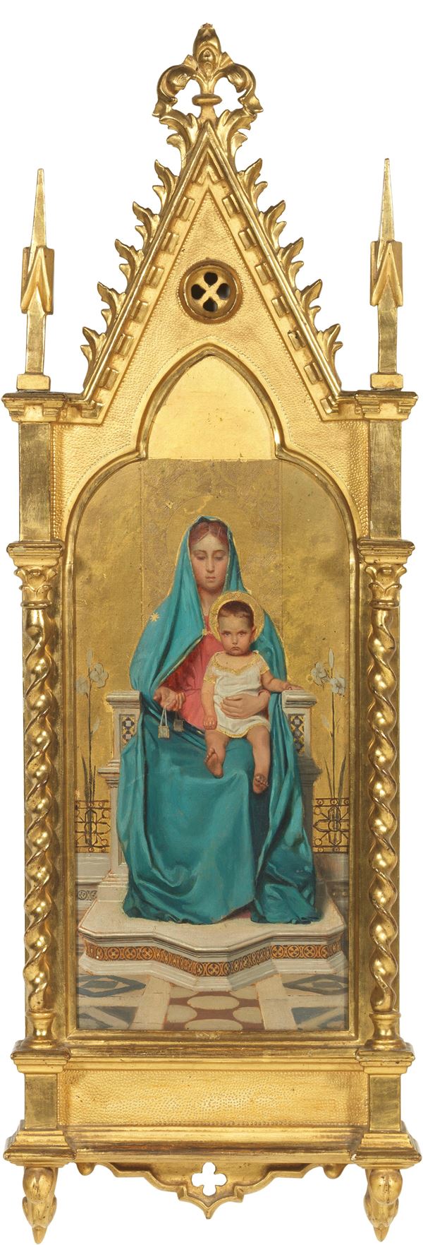 Ignoto del XIX secolo : Madonna con bambino  - Olio su tavola - Asta Dipinti e Sculture del XIX e XX secolo - Casa d'aste Farsettiarte