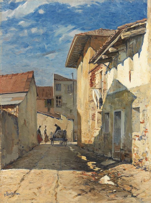 Paride Castellan : Case di Vilès  (1936)  - Olio su compensato - Auction XIX and XX Century Paintings and Sculptures - Casa d'aste Farsettiarte