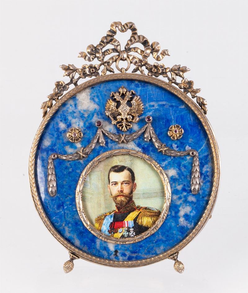 Fabergé Cornice Rotonda in Argento e Lapislazzulo