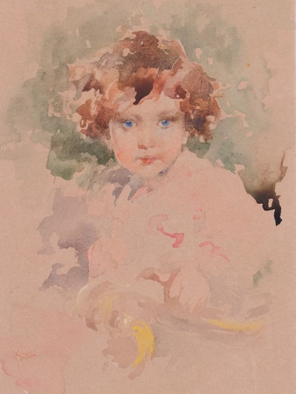 Vincenzo Irolli : Ritratto di fanciulla  - Acquerello su cartoncino - Asta PARADE II - DIPINTI E SCULTURE DEL XIX E XX SECOLO - Casa d'aste Farsettiarte