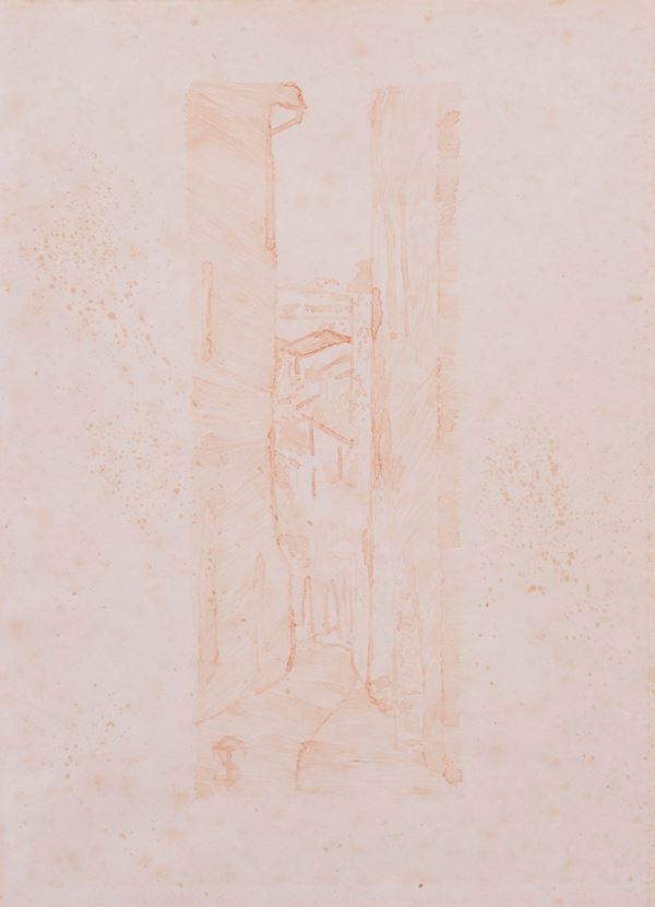 Ignoto del XIX secolo : Strada di paese  - Acquerello su carta - Asta PARADE II - DIPINTI E SCULTURE DEL XIX E XX SECOLO - Casa d'aste Farsettiarte