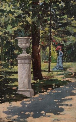 Ignoto del XIX secolo : Signora con ombrellino  - Olio su tavola - Auction PARADE II - XIX AND XX CENTURY PAINTINGS AND SCULPTURES - Casa d'aste Farsettiarte