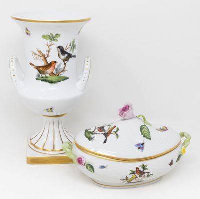 Vaso e Scatola in Porcellana Policroma Herend "rothschild"