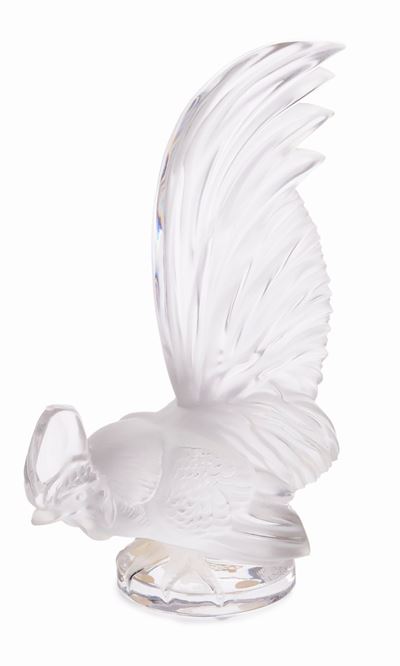 Scultura in Cristallo Trasparente e Satinato Lalique "gallo"