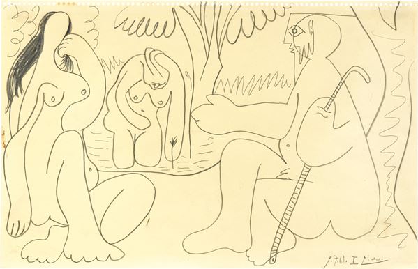 Pablo Picasso : Les déjeuneurs  (1961)  - Matita su carta - Asta Arte Moderna - Casa d'aste Farsettiarte