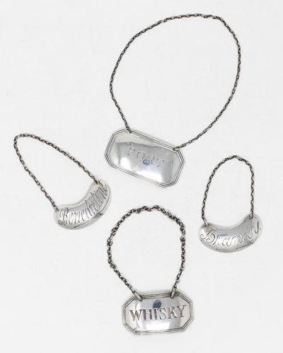 Quattro Etichette per Bottiglie da Liquore in Argento Sterling