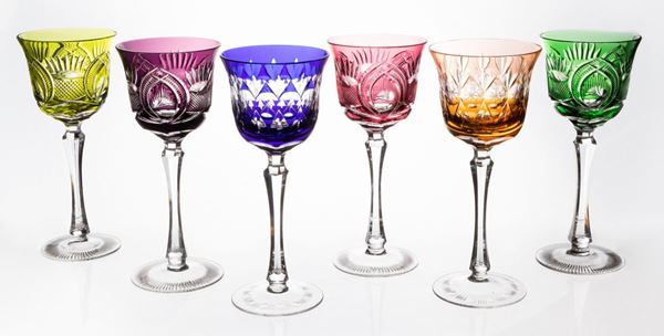 Nove calici in cristallo molato e colorato  - Auction The Art of the Table - Casa d'aste Farsettiarte