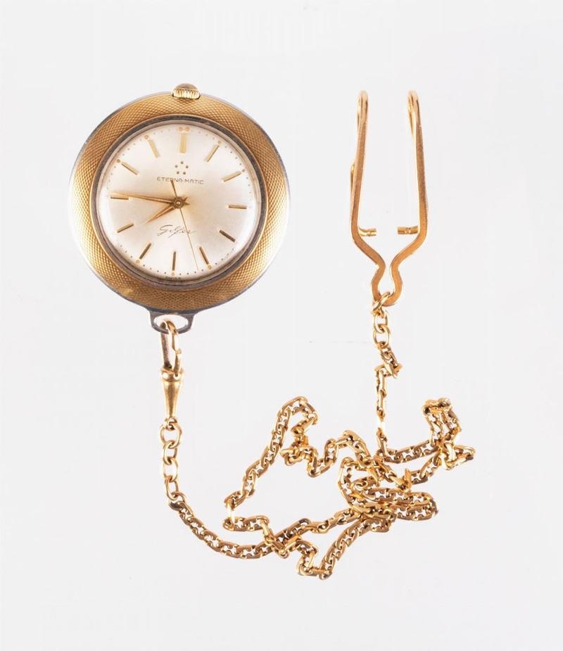 Eterna Matic Orologio da Tasca in Acciaio con Catena in Oro Giallo