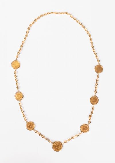 Collana a Maglia Marina e Sette Monete in Oro Giallo
