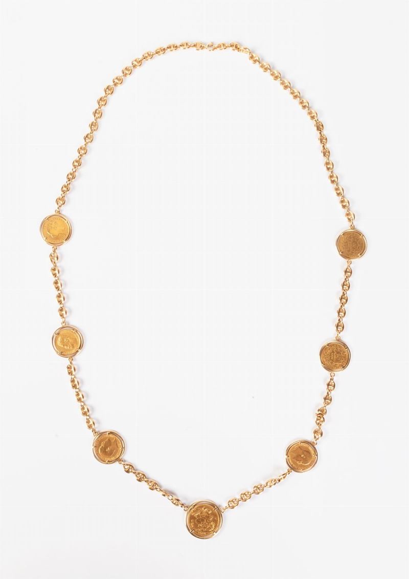 Collana a Maglia Marina e Sette Monete in Oro Giallo