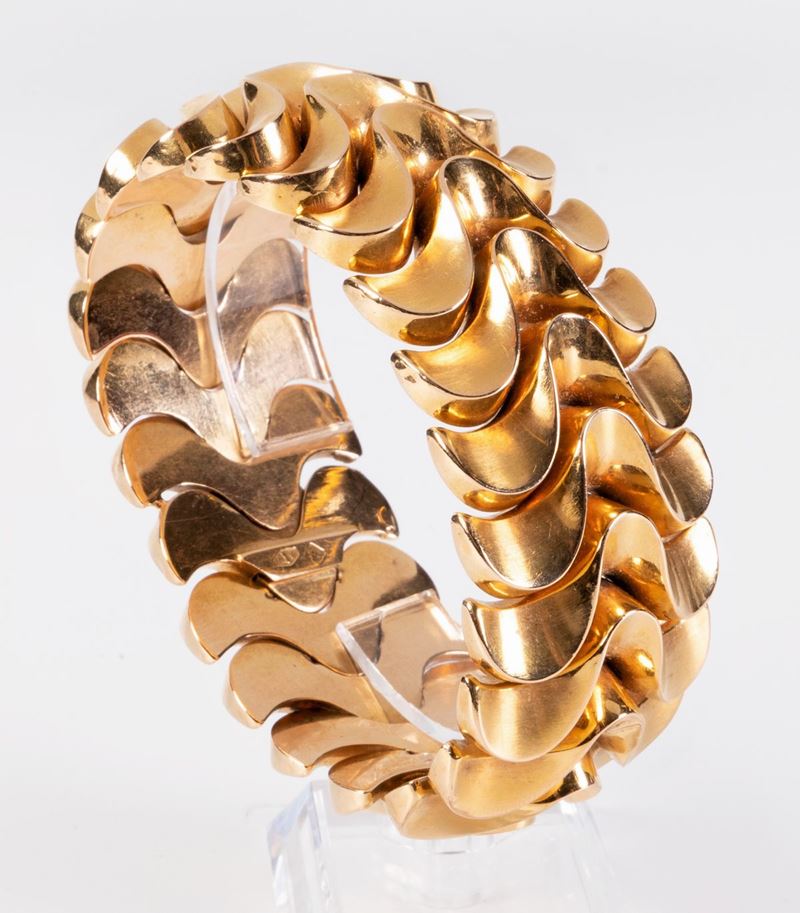 Bracciale a Maglie in Oro Giallo, Anni Quaranta