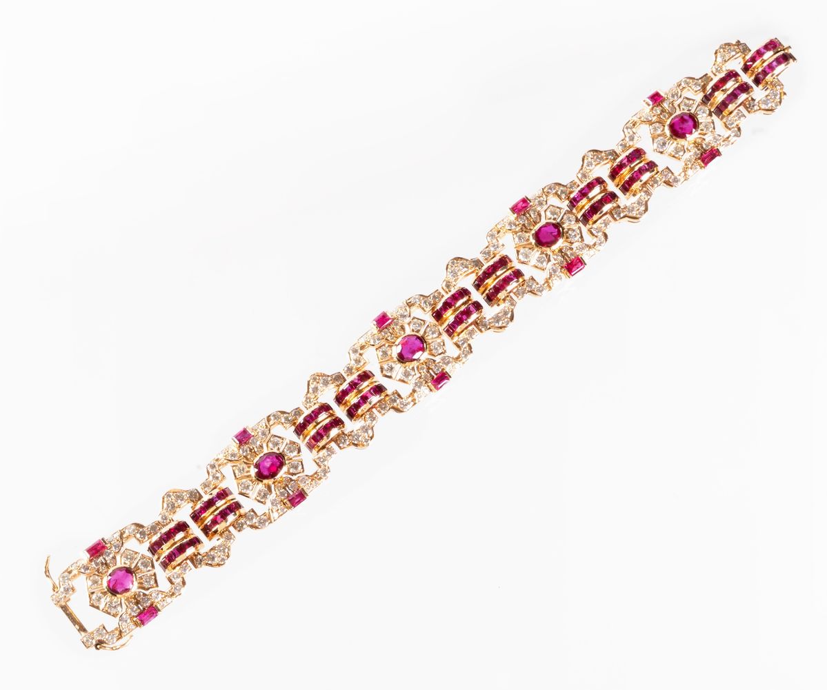 Bracciale a Maglie in Oro Giallo con Rubini e Diamanti