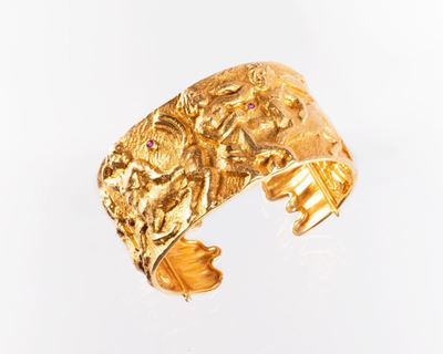 Finzi Bracciale a Fascia Rigida in Oro Giallo e Rubini