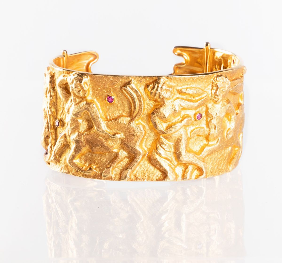 Finzi Bracciale a Fascia Rigida in Oro Giallo e Rubini