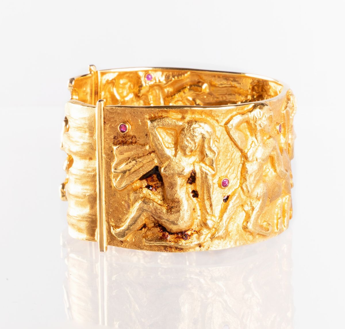 Finzi Bracciale a Fascia Rigida in Oro Giallo e Rubini