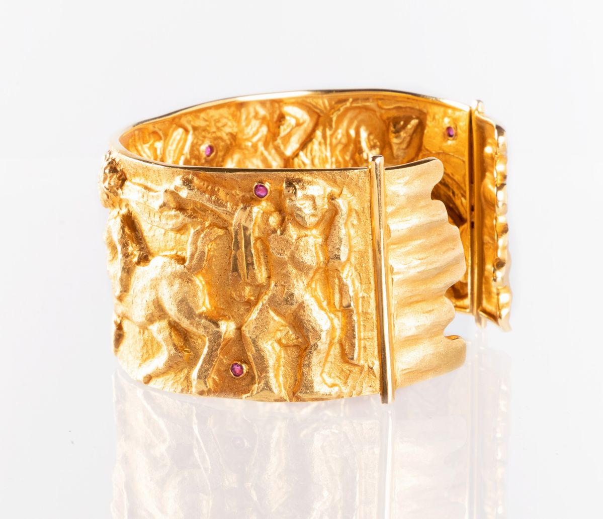 Finzi Bracciale a Fascia Rigida in Oro Giallo e Rubini