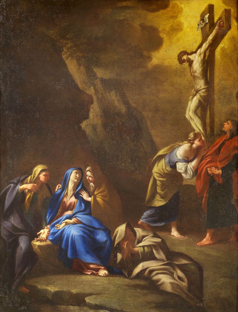Scuola Napoletana del XVII Secolo - Crocifissione con le Marie, San Giovanni e la Maddalena