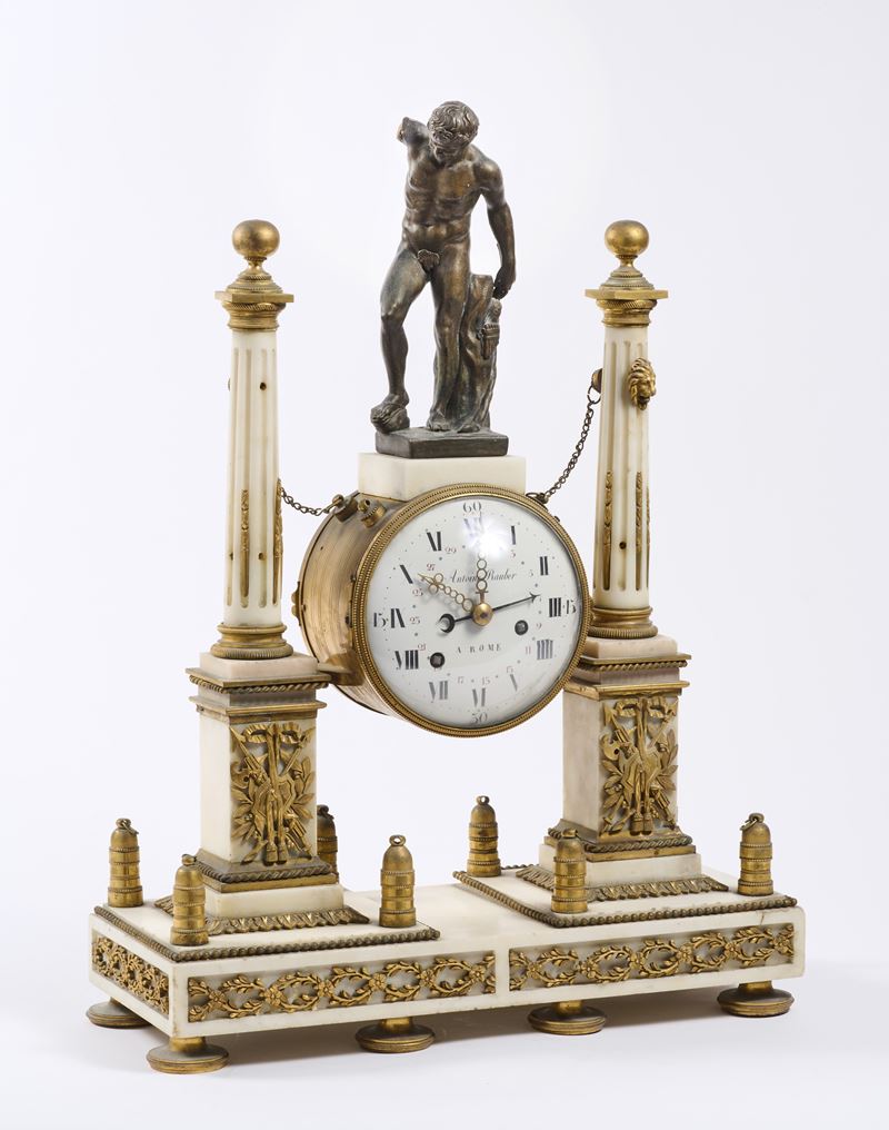 Grande Orologio da Tavolo in Marmo Bianco