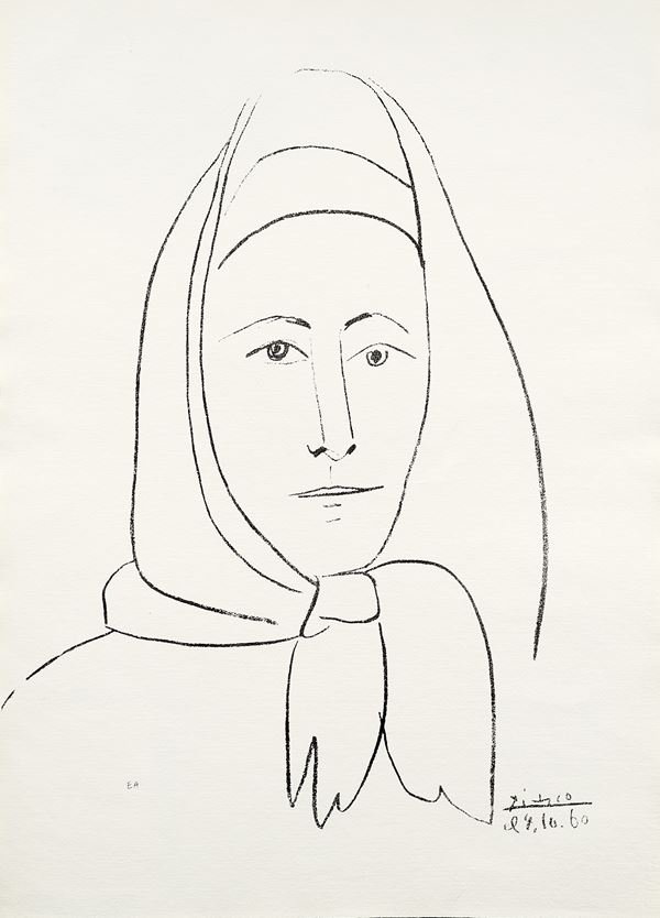 Pablo Picasso : Ritratto di donna  ((1961))  - Litografia, es. EA - Auction Parade I - Contemporary Art - Casa d'aste Farsettiarte