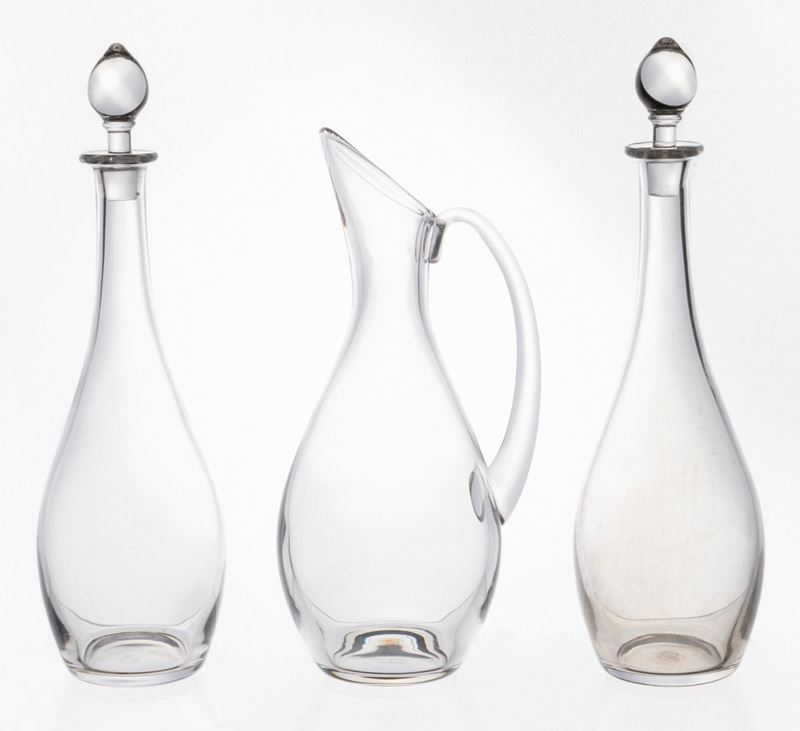 Coppia Bottiglie e una Brocca in Cristallo Trasparente Baccarat "dom Pérignon"