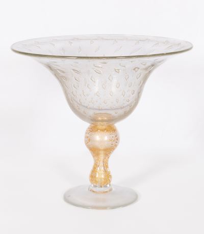 Grande centrotavola in vetro di Murano con fusto balaustro e coppa conica