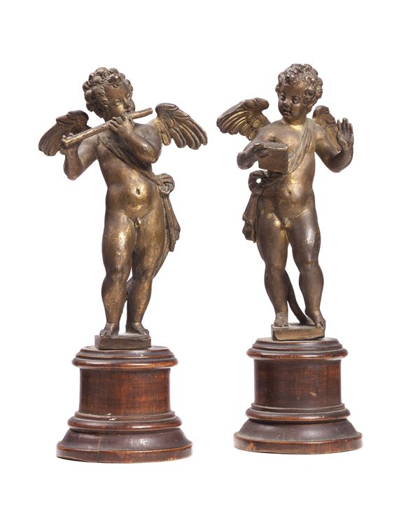 Ignoto scultore scuola veneta del XVII secolo - «Angelo con flauto» e «Angelo che canta»