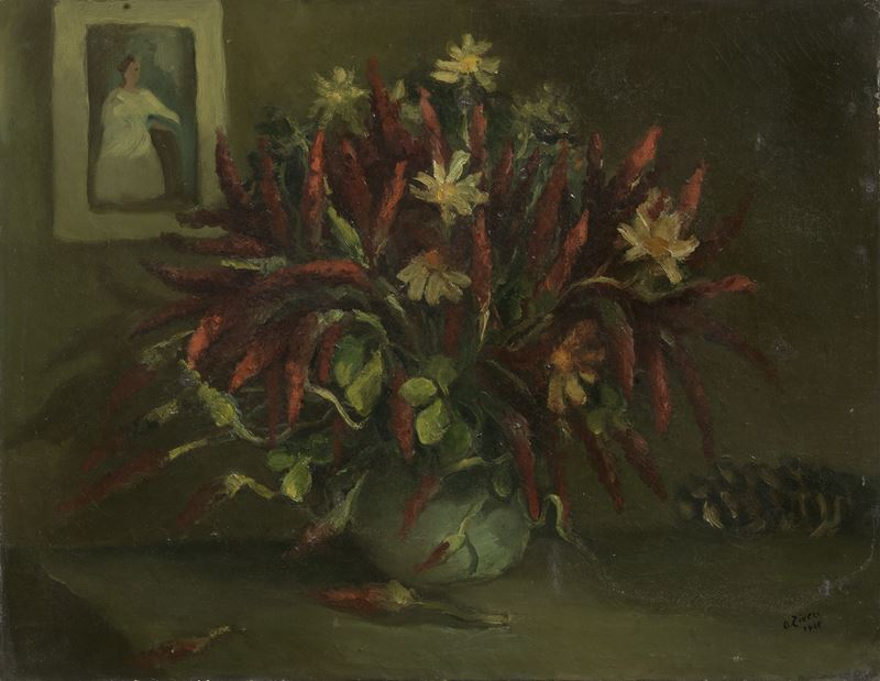 Alberto Ziveri - Vaso con Fiori e Peperoncini