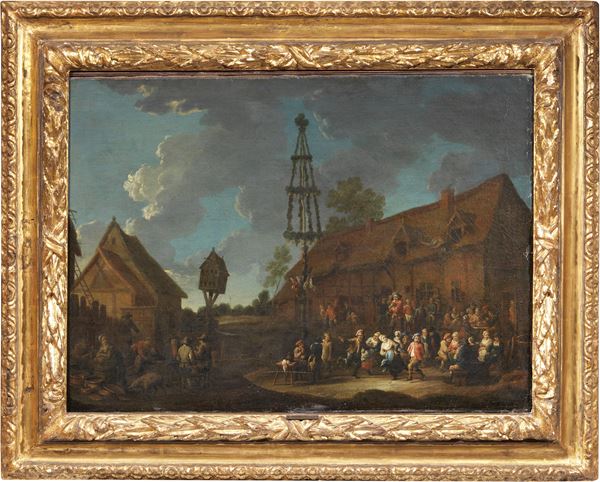 Scuola fiamminga del XVII secolo - Festa campestre con albero della cuccagna