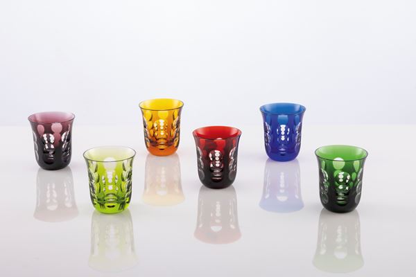 Sei bicchieri da acqua in cristallo colorato Christofle "Kawali"  - Asta L'Arte della Tavola - Casa d'aste Farsettiarte