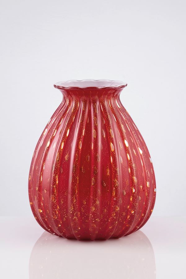 Vaso Murano in vetro doppio soffiato rosso