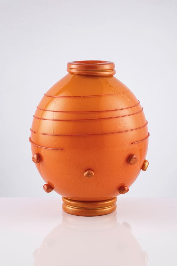 Vaso in vetro arancio e oro  - Auction L'Arte della Tavola - Casa d'aste Farsettiarte