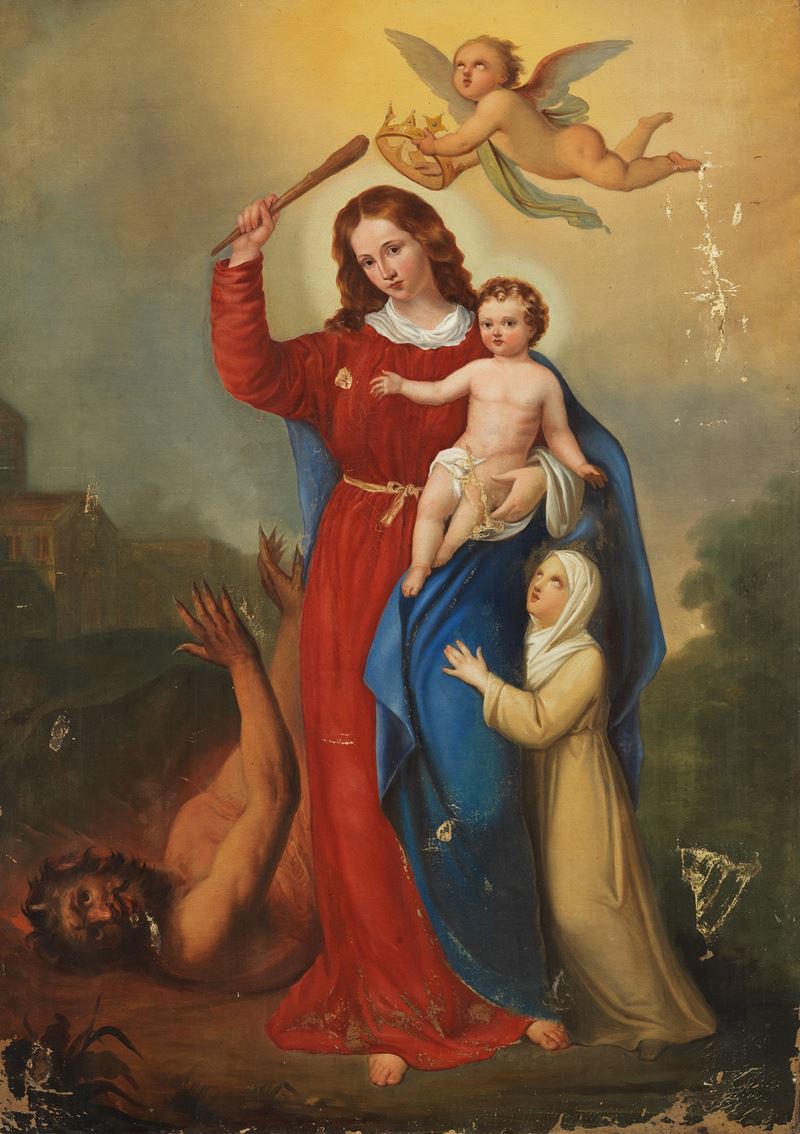 Scuola Italiana Inizio XVIII Secolo - Madonna del Soccorso con Santa
