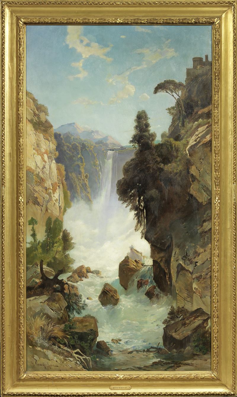 Herman David Salomon Corrodi - Paesaggio con Cascata (veduta Ideale di Tivoli)