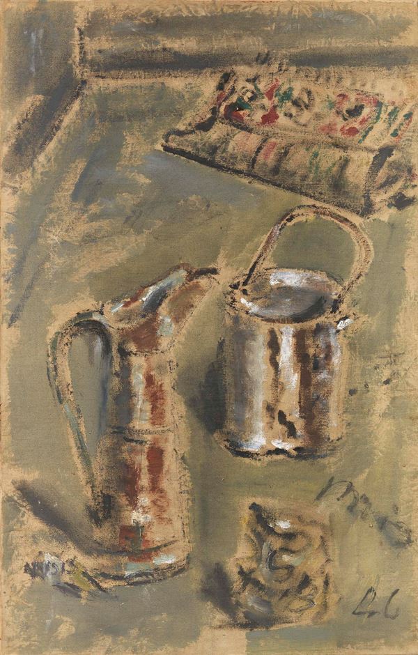 Filippo de Pisis : Natura morta con brocca e secchio  (1946)  - Olio su tela - Auction MODERN ART - II - Casa d'aste Farsettiarte