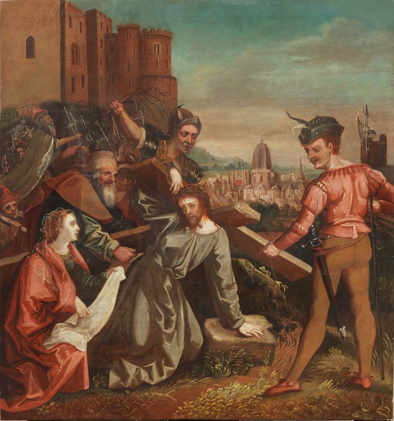 Scuola Fiamminga Inizio XVII Secolo - Via Crucis: Cristo e la Veronica