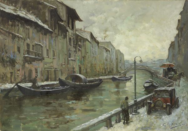 Giuseppe Solenghi - Naviglio sotto la neve