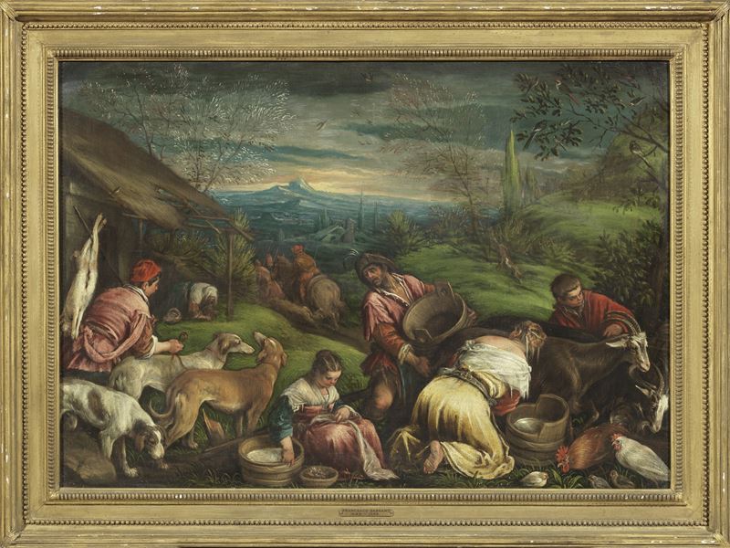 Francesco Bassano il Giovane (studio Di) - Paesaggio con Contadini (pastorale)