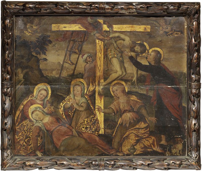 Scuola Veneto-dalmata Inizio XVII Secolo - Deposizione di Cristo con San Giovanni e le Marie