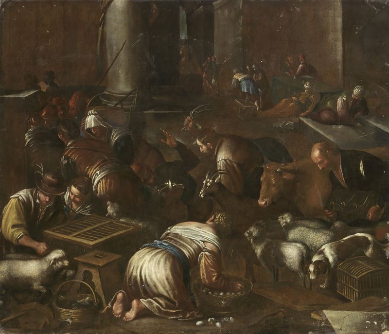 Scuola dei Bassano del XVII Secolo - Gesù Caccia i Mercanti dal Tempio