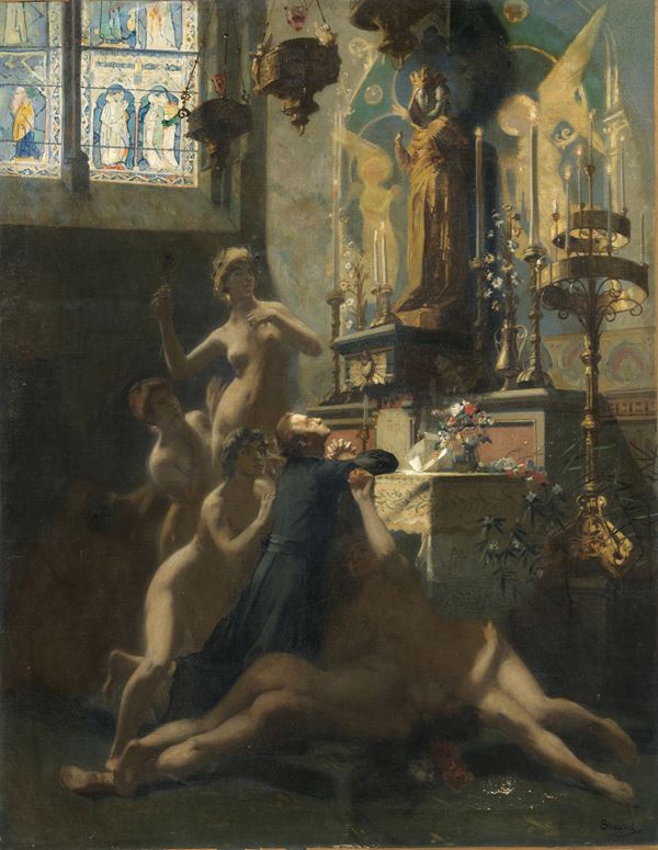 Gustave Surand : Tentazione  - Olio su tela - Auction XIX and XX Century Paintings and Sculptures - Casa d'aste Farsettiarte
