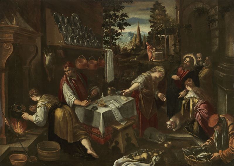 Scuola dei Bassano del XVII Secolo - Gesù a Casa di Marta e Maria