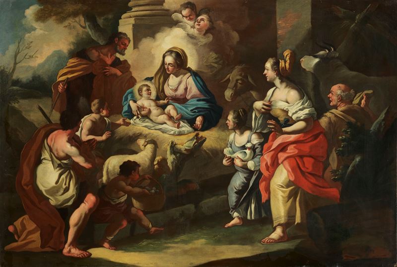 Scuola Napoletana del XVIII Secolo - Natività con i Pastori
