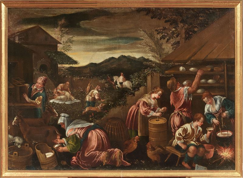 Scuola dei Bassano del XVII Secolo - Scena di Mercato (allegoria della Primavera)
