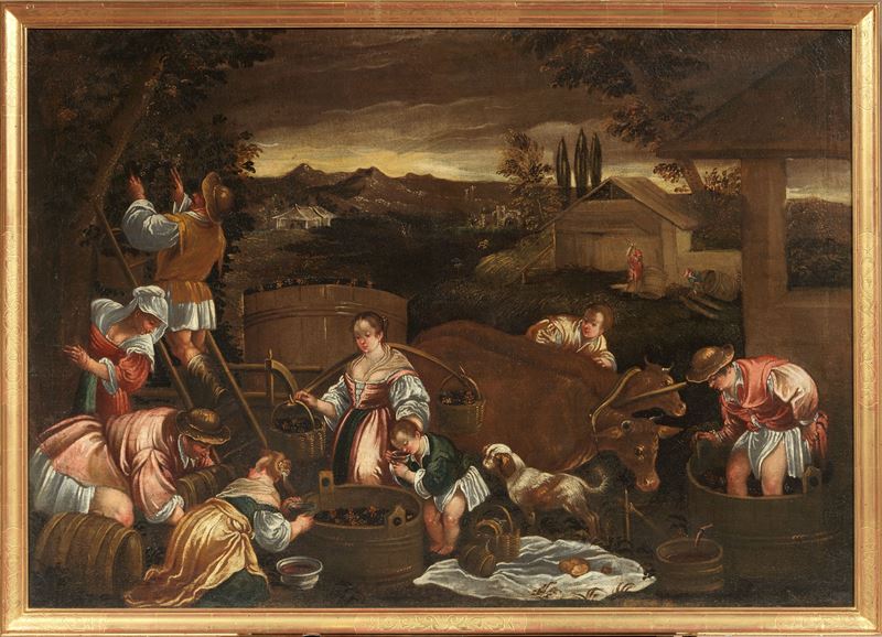 Scuola dei Bassano del XVII Secolo - Allegoria dell’Autunno (La vendemmia), olio su tela