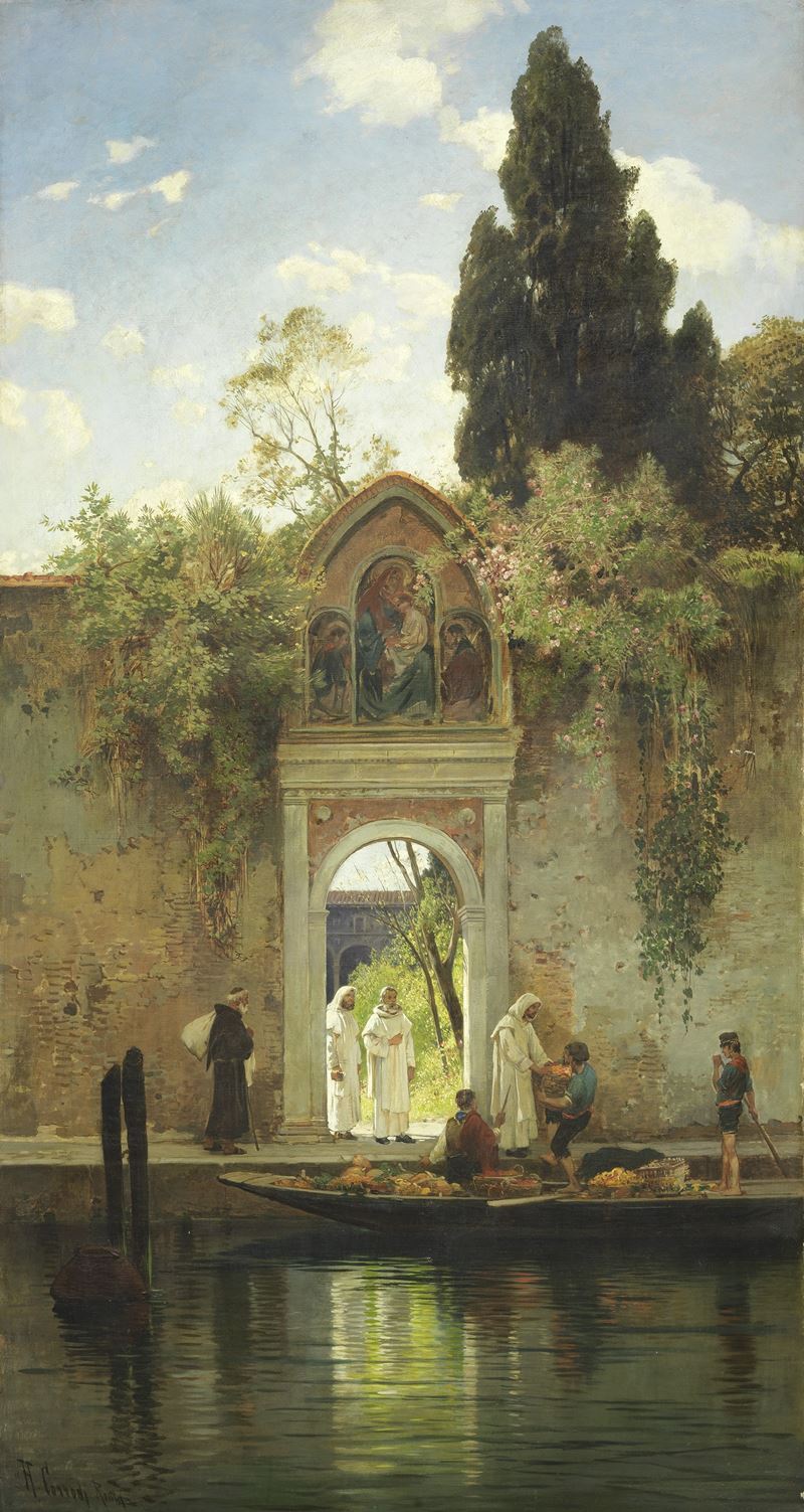 Herman David Salomon Corrodi - L'arrivo del Fruttivendolo in Convento a Venezia