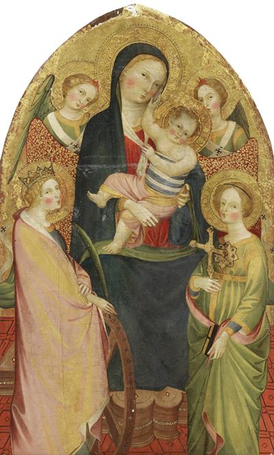 Madonna Col Bambino, Santa Caterina D'alessandria, una Santa e Due Angeli