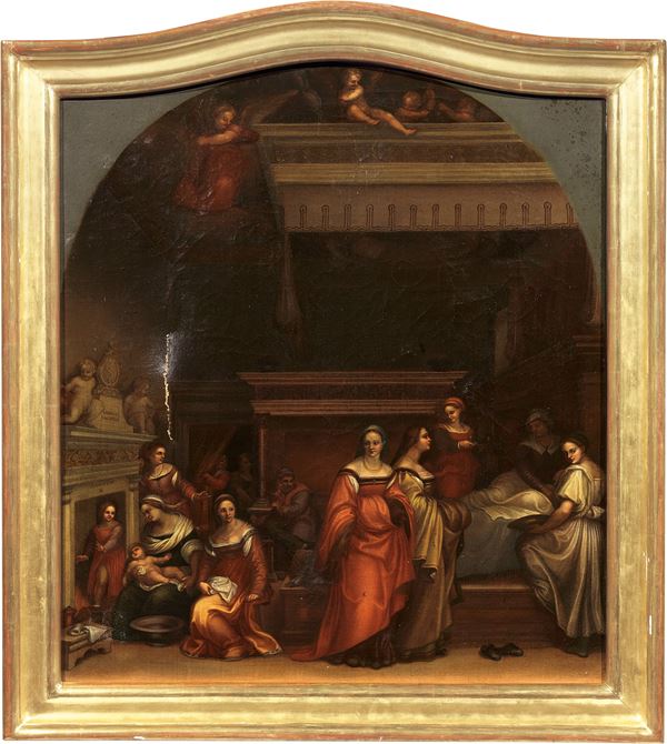 Francesco Pistolesi : Natività della Vergine  (1846)  - Olio su tela - Asta Importanti Arredi, Maioliche, Sculture e Dipinti Antichi - Casa d'aste Farsettiarte