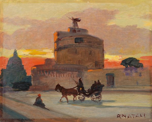Renato Natali : Castel Sant'Angelo  - Olio su compensato - Auction XIX and XX Century Paintings and Sculptures - Casa d'aste Farsettiarte
